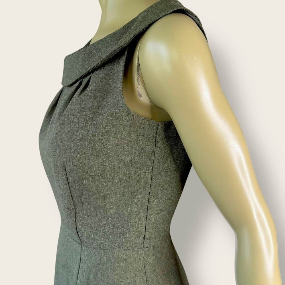 Karin Stevens Vintage Sleeveless Bertha Collar Sheath Dress 12P Taupe Gray Green - Picture 7 of 13